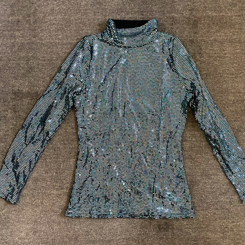 Aqua sequined hologram long sleeve top